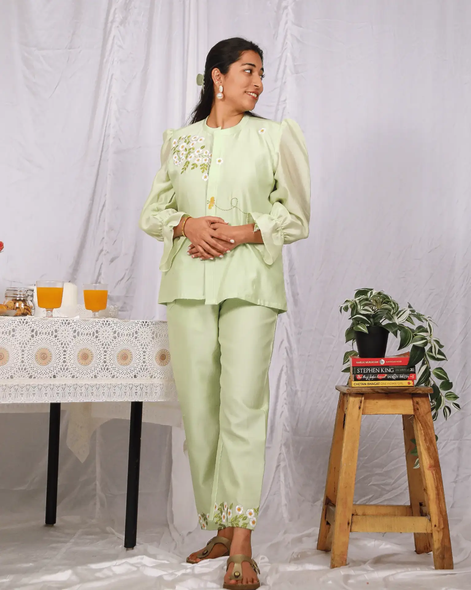 Green Floral Chanderi Co Ord Set