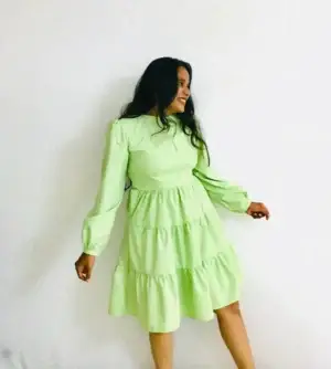 Full Sleeves Ruffled Layered Green Dress