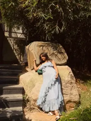 Georgette Frill Bela Flowy Blue Long Dress