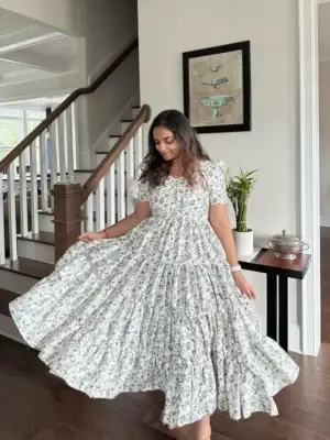 Layered Florid Print White Dress