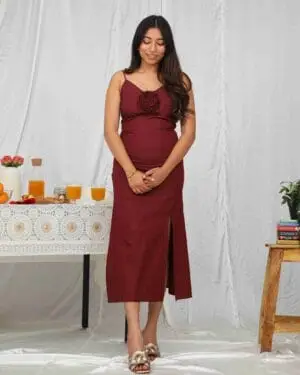 Maroon Sleeveless Cotton Dress