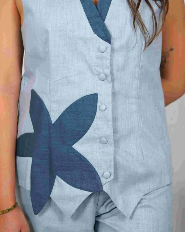 Flower Vibe Patch Blue Sleeveless Comfortable Co Ord Set