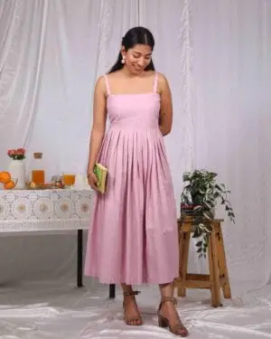 Pink Pleated Cotton Dress