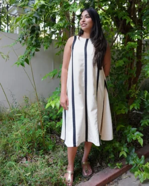 Black and White Striped Khadi Dress
