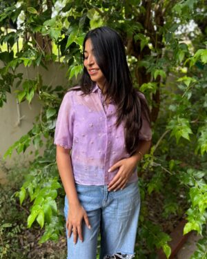 Lavender Hand Embroidered Shirt with Inner