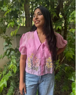 Pink Hand Embroidered Shirt with Inner