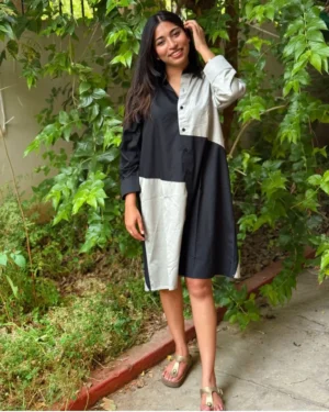Black and grey cotton shirt dress