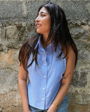 Stripes Cotton Backless Shirt